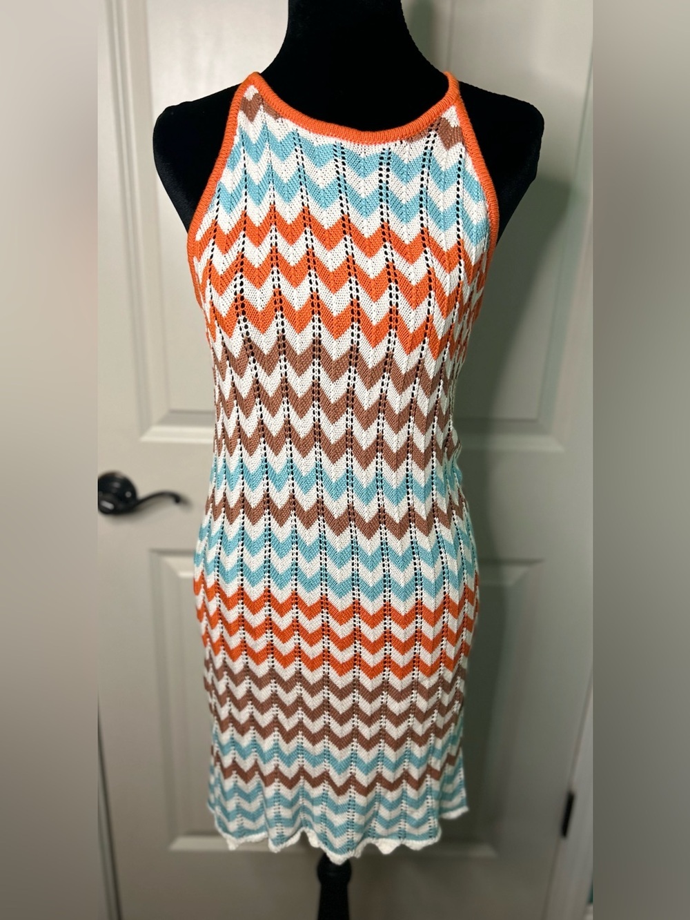 C&C California Open Knit Chevron Halter Racerback Mini Dress Size Small